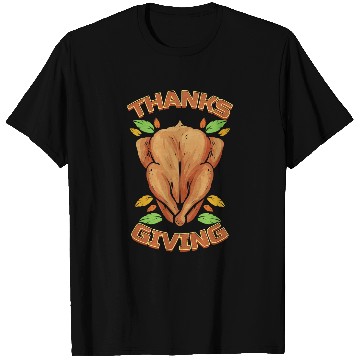 Discover Roasted Turkey And Brown Leaves Logo For Thanksgiving T-Shirts