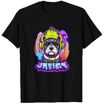 Discover Mini Schnauzer colored with headset kawaii dog graphic T-Shirts
