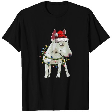 Discover Cute Bull Terrier Santa Christmas Tree Lights Xmas T-Shirts