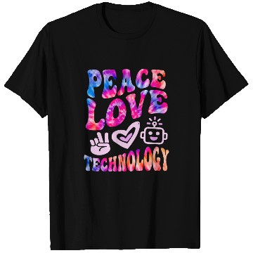 Discover Retro PEACE LOVE TECHNOLOGY vintages Computer Teacher Vibes T-Shirts