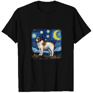 Discover Dog in starry night van gogh Saint Bernard T-Shirts
