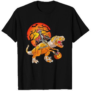 Discover Halloween Dinosaur Skeletons Cowboy Riding T Rex Halloween T-Shirts