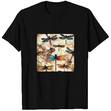 Discover Pretty Dragonflies On An Alcohol Ink Abstract Background T-Shirts