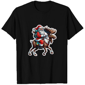 Discover Santa Claus Riding Moose Christmas Moose T-Shirts