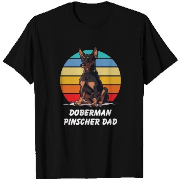 Discover Funny Doberman Pinscher For Dogs Dad Lovers Retro Sunset T-Shirts