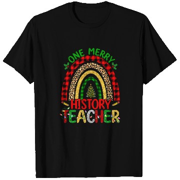 Discover One Merry History Teacher Rainbow Leopard Print Christmas 1 T-Shirts