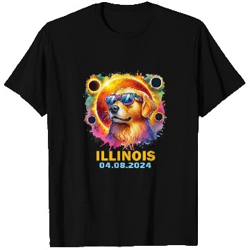 Discover Illinois Total Solar Eclipse 2024 Golden Retriever Colorful T-Shirts