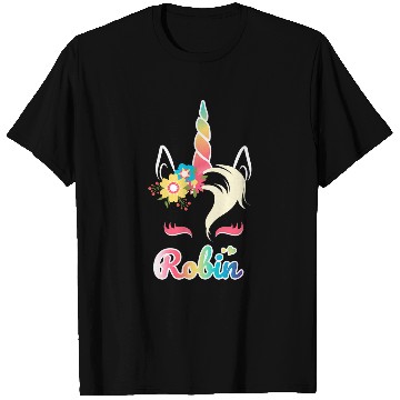 Discover Rainbow Unicorns Robin apparel Custom Name Gift for girls T-Shirts
