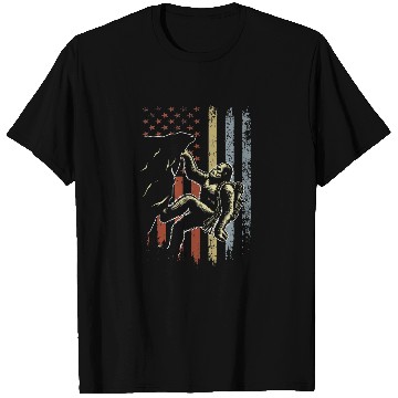Discover Retro Mountain Climber bigfoots Rock Climbing American Flag T-Shirts