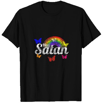 Discover Retro Distressed Kidcore Butterfly Rainbow Occult Hail Satan T-Shirts