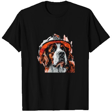 Discover Saint Bernard Firefighter Hat Fireman Dog T-Shirts