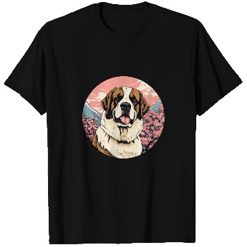 Discover Saint Bernard Cherry Blossom Funny Dog Flowers T-Shirts