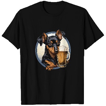 Discover Miniature Pinscher Beer Funny Dog Drinking T-Shirts