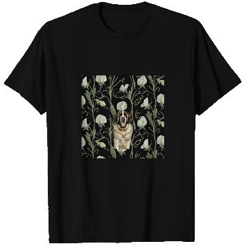 Discover Saint Bernard White Sweet Pea Flower Pattern T-Shirts
