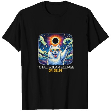 Discover Samoyed Dog Taking Selfie Solar Eclipse T-Shirts