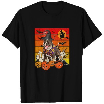 Discover pitbull dog witch scary pumpkin halloween spooky boo T-Shirts