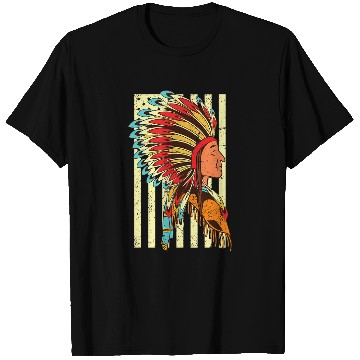 Discover US Flag Headdress Indian Roots Indigenous Native American T-Shirts