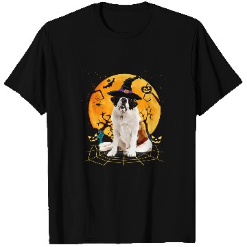 Discover Scary Halloween Cute Saint Bernard Costume Witch Hat Moon T-Shirts