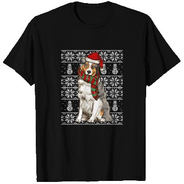 Discover Santa Hat xmass Australian Shepherd Ugly Christmas T-Shirts