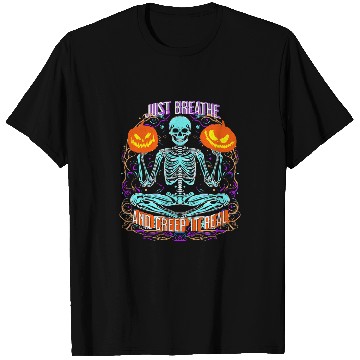 Discover Skeletons Yoga Meditating Breathwork Halloween Funny Skull T-Shirts