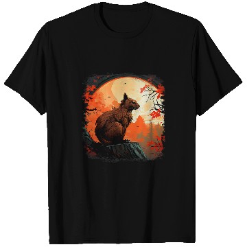 Discover Squirrel chipmunk on tree trunk Black orange moon animal art T-Shirts
