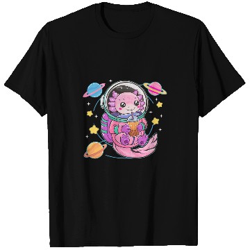 Discover Kawaii Axolotls Bubble Boba Tea Astronaut In Space T-Shirts