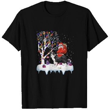 Discover Santa Riding Border Collie Dog Tree Lights Border Collie Fun T-Shirts