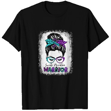 Discover suicides Prevention Warrior Messy Bun Teal Purple Ribbon 1 T-Shirts