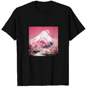 Discover Nihon Elegance Sakura Ballet Amidst Ethereal Mountain Peaks T-Shirts
