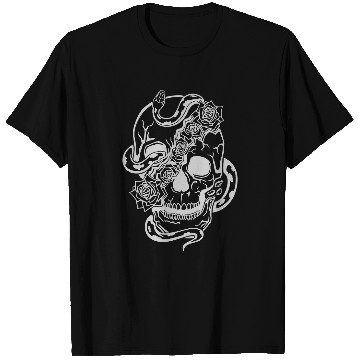 Discover Split skull with roses skull with Snake halloween skull T-Shirts