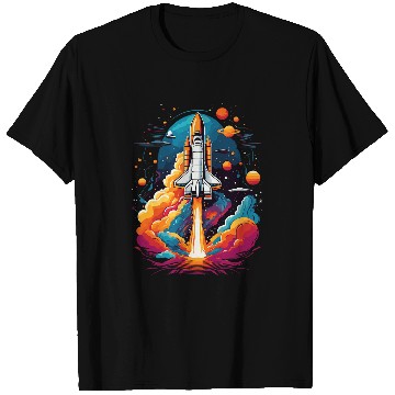 Discover Space Shuttle Fantasy Start Space Astronaut with Planets T-Shirts