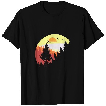 Discover Sunset Pine Tree Camping Retro Sun Graphic Sunrise Casual T-Shirts