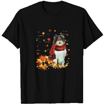 Discover Rough Collie Fall Scarf Dogs Autumn Leaves T-Shirts