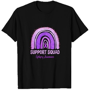 Discover Support Squad Epilepsy Awareness Rainbow Purple Ribbon T-Shirts