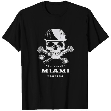 Discover Retro Cool Miami Florida Mechanic Skull and Bolts Novelty T-Shirts