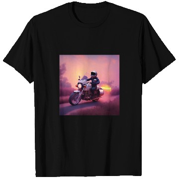 Discover Sunset Sunrise Pink Peach Sky Gradient Motorcycle Rider Road T-Shirts