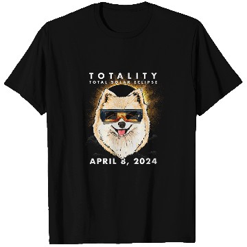 Discover Solar Eclipse 2024 Pomeranian Dog Wearing Glasses T-Shirts