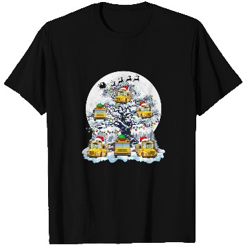 Discover Squad Santa Elf School Buses On Christmas Tree xmass Moon T-Shirts
