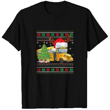 Discover School Bus Driver Reindeer Santa Hat Ugly Christmas Sweater T-Shirts
