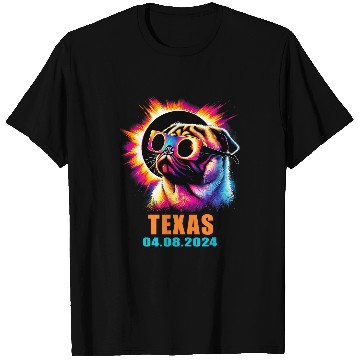 Discover Texas Total Solar Eclipse 2024 Pug Dog With Glasses T-Shirts
