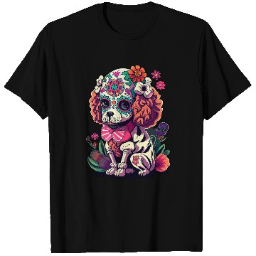 Discover Poodle Sugar skull Dia De Los Muertos halloween T-Shirts