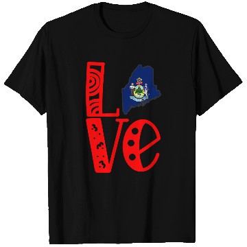 Discover Love Maine in Art Block Letters T-Shirts