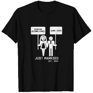 Discover Just married Game over pixel art for couple Honeymoon T-Shirts