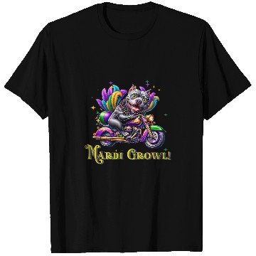 Discover Mardi Gras Pitbull Mardi Growl Crawl Parade Motorcycle T-Shirts