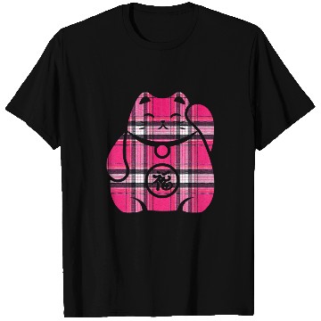 Discover Maneki Neko Japanese Lucky Cat Tartan Pattern Silhouette Cat T-Shirts