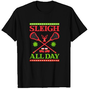 Discover Sleigh All Day Design Christmas Lacrosse T-Shirts