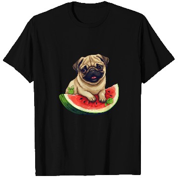 Discover Pug with Red Watermelon Summer Fruit Canine Design T-Shirts