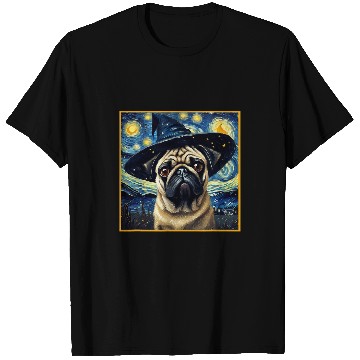 Discover Van Gogh Starry Night Pug Cute Dog Halloween T-Shirts