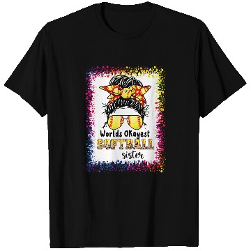 Discover Worlds Okayest Softball Sister Bleached Leopard Messy Bun T-Shirts