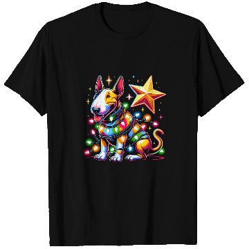 Discover xmass Bull Terrier Dog Tangled Christmas Lights T-Shirts